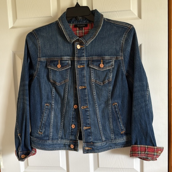 Talbots Jean Jacket with Tartan Plaid Cuffs - size large - NWT - Picture 10 of 12